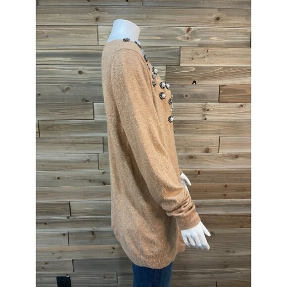 Boden Wool Cashmere Blend Embellished Sweater 10 Tan Beaded V-Neck Long Sleeve - Picture 4 of 10